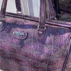 Kathy Van Zeeland Purple Croc Duffle Weekender Travel Bag Luggage